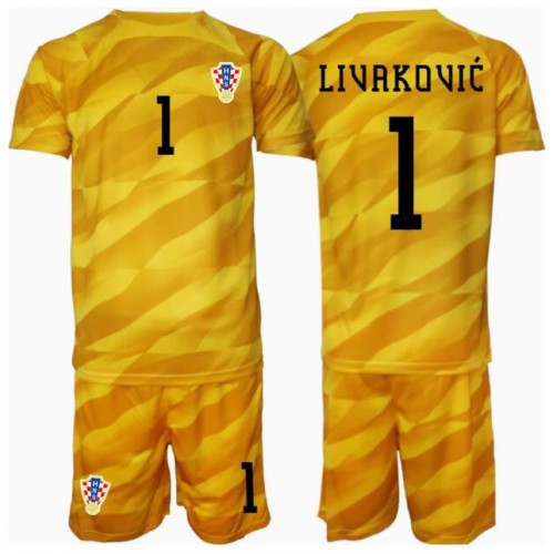 Kroatien Dominik Livakovic #1 Målmand Hjemmebanesæt Børn EM 2024 Kortærmet (+ Korte bukser)